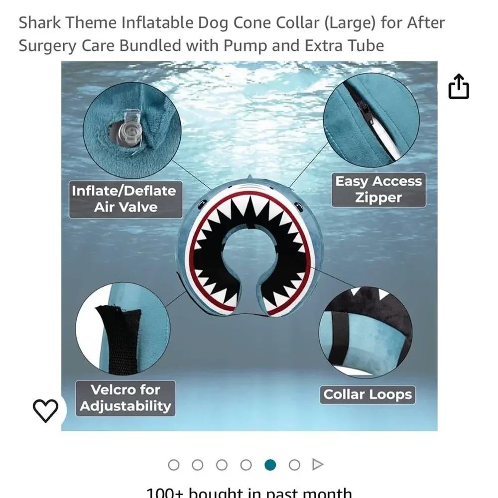 Choola Pet Inflated Recovery Collar Shark Attack Design Large Dog